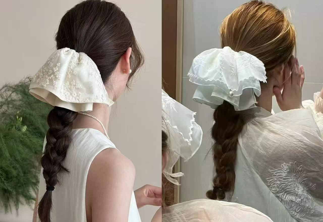 Embroidered Lace Ponytail Clip