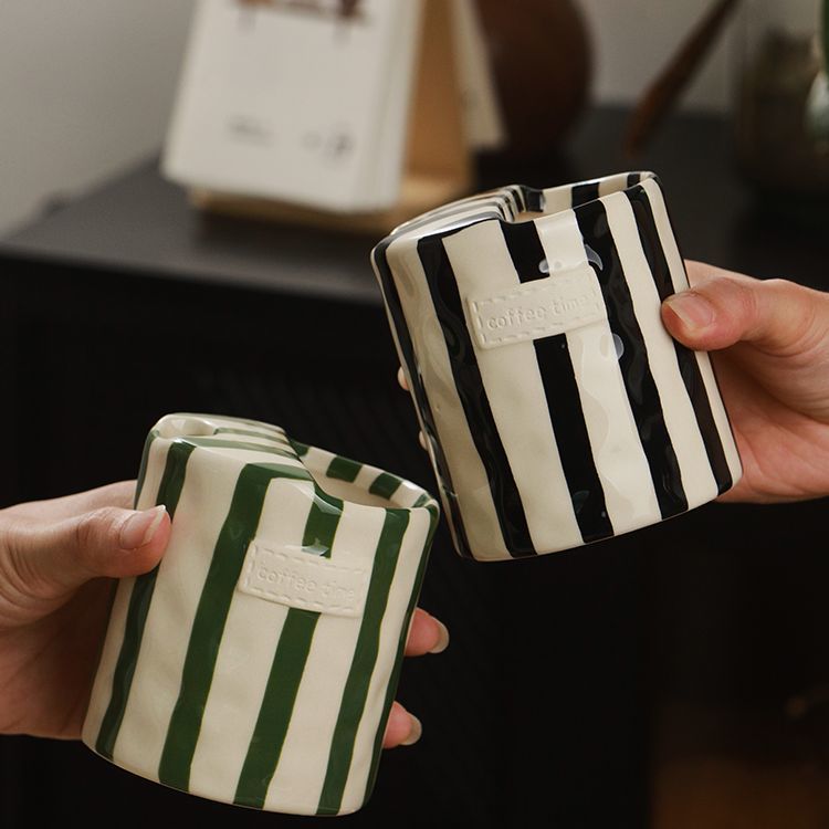 Striped Handleless Ceramic Cup