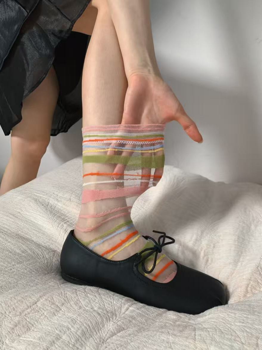Sheer Stripe Slouch Crew Socks