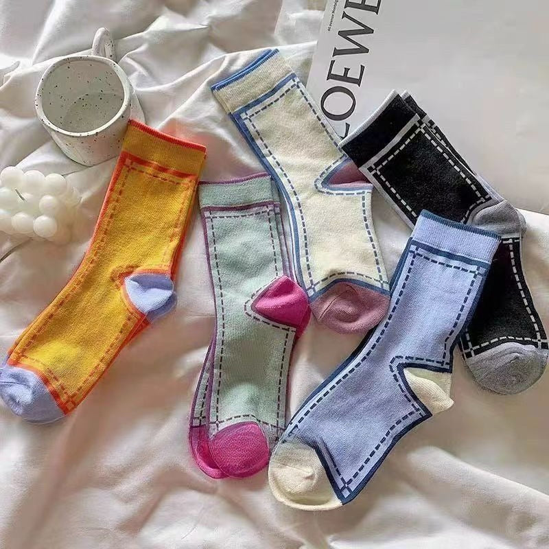 Contrast Stitch Stacking Socks - Modomu