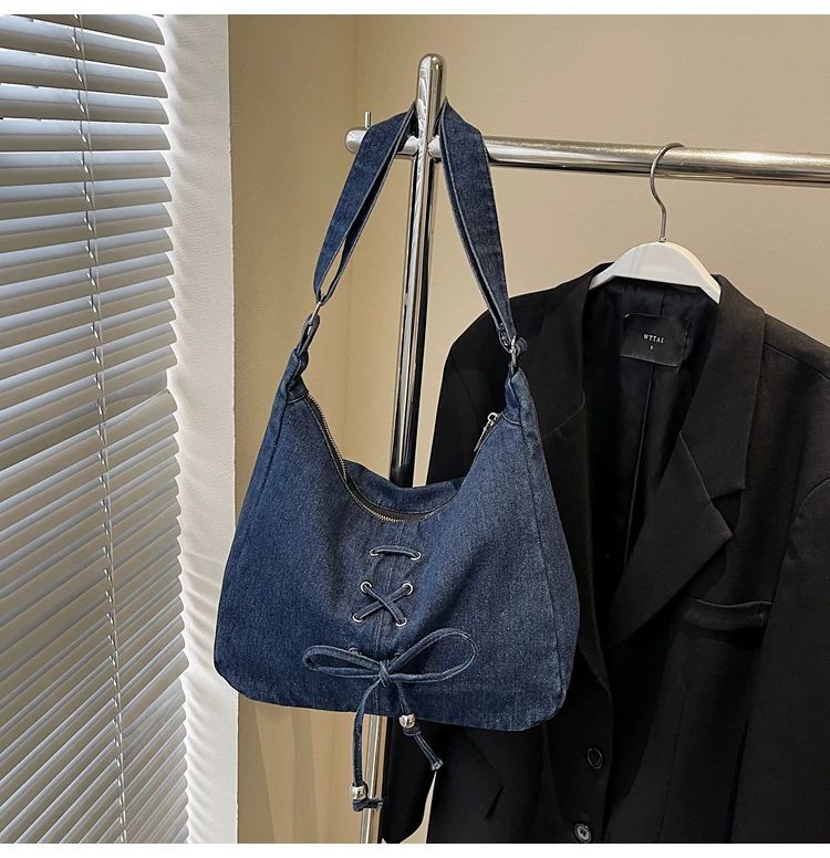 Corset Bow Denim Shoulder Bag