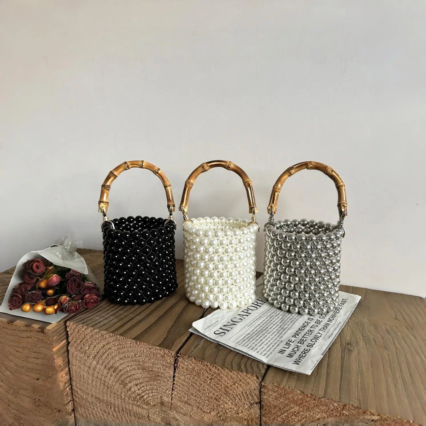 Bamboo Pearl Bucket Bag