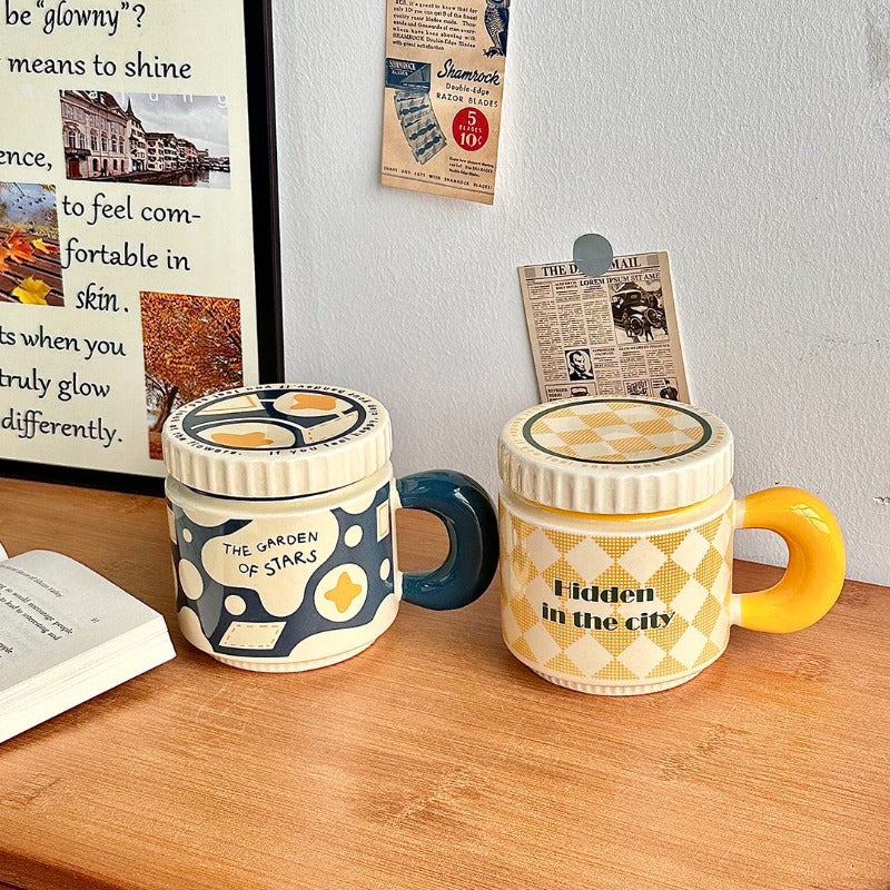 Retro Lidded Ceramic Mug