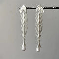 Fish Bone Pearl Stud Earrings