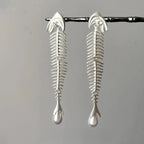 Fish Bone Pearl Stud Earrings