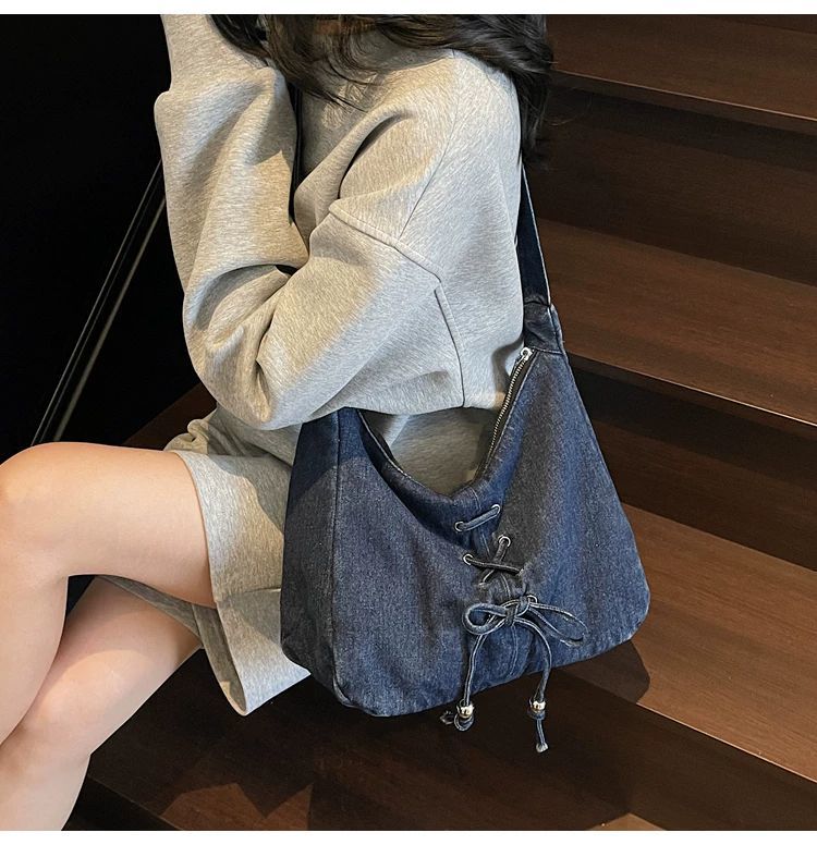 Corset Bow Denim Shoulder Bag