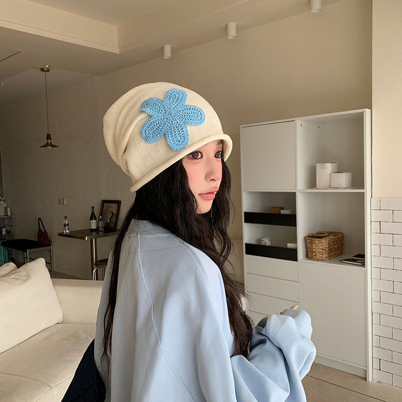 Blue Flower Slouch Beanie