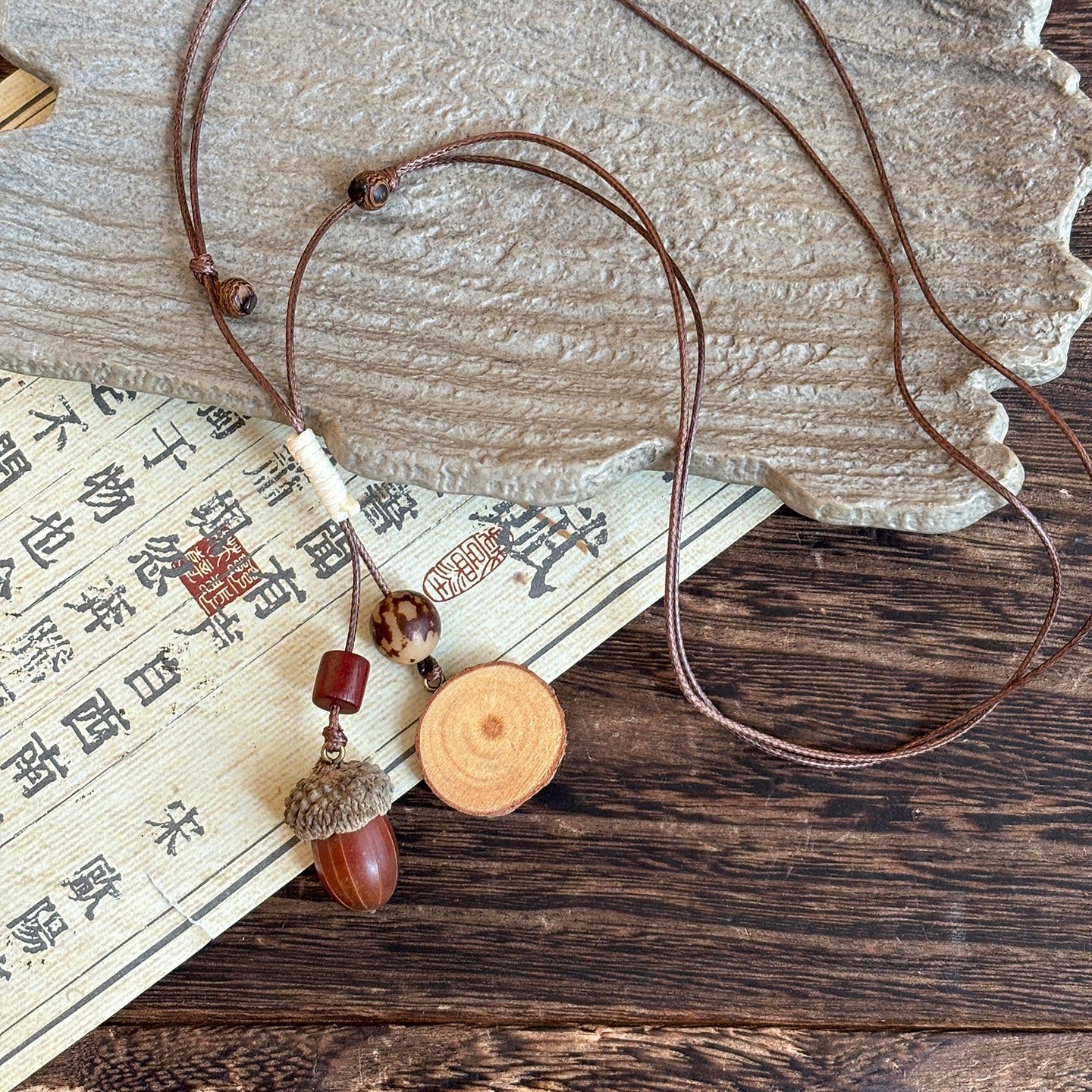 Retro Wooden Acorn Pendant Necklace