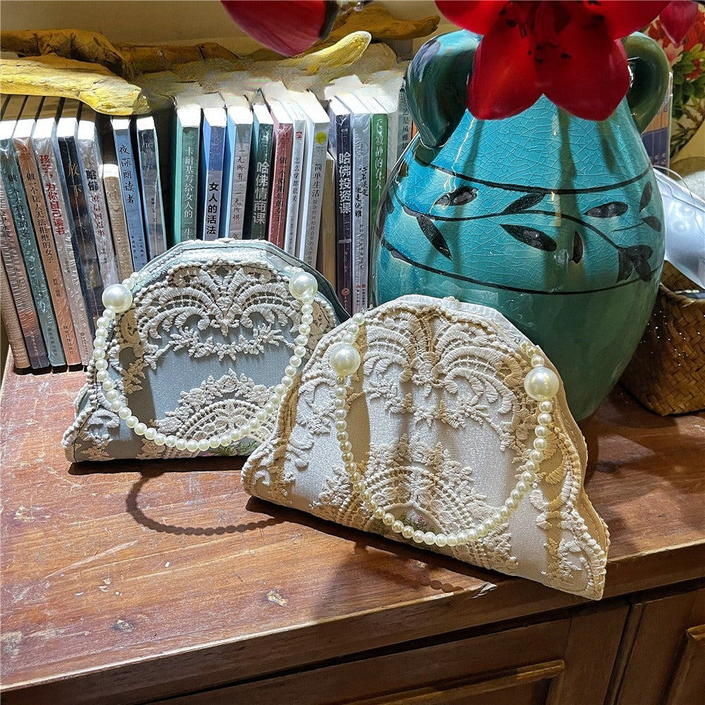 French Lace Pearl Evening Bag