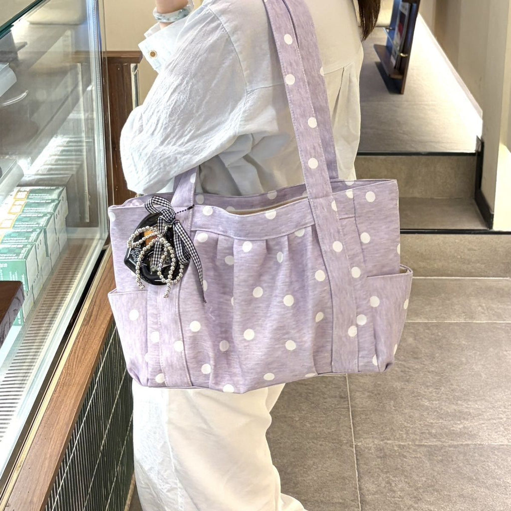 Pleated Dot Canvas Tote