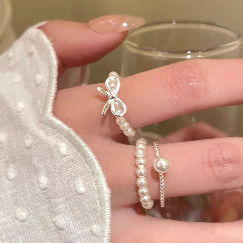 Bow Pearl Beaded Ring Set - Modomu