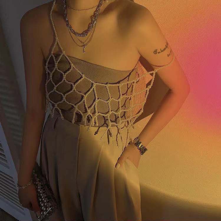 Beaded Hollow Knit Vest Top