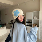 Blue Flower Slouch Beanie