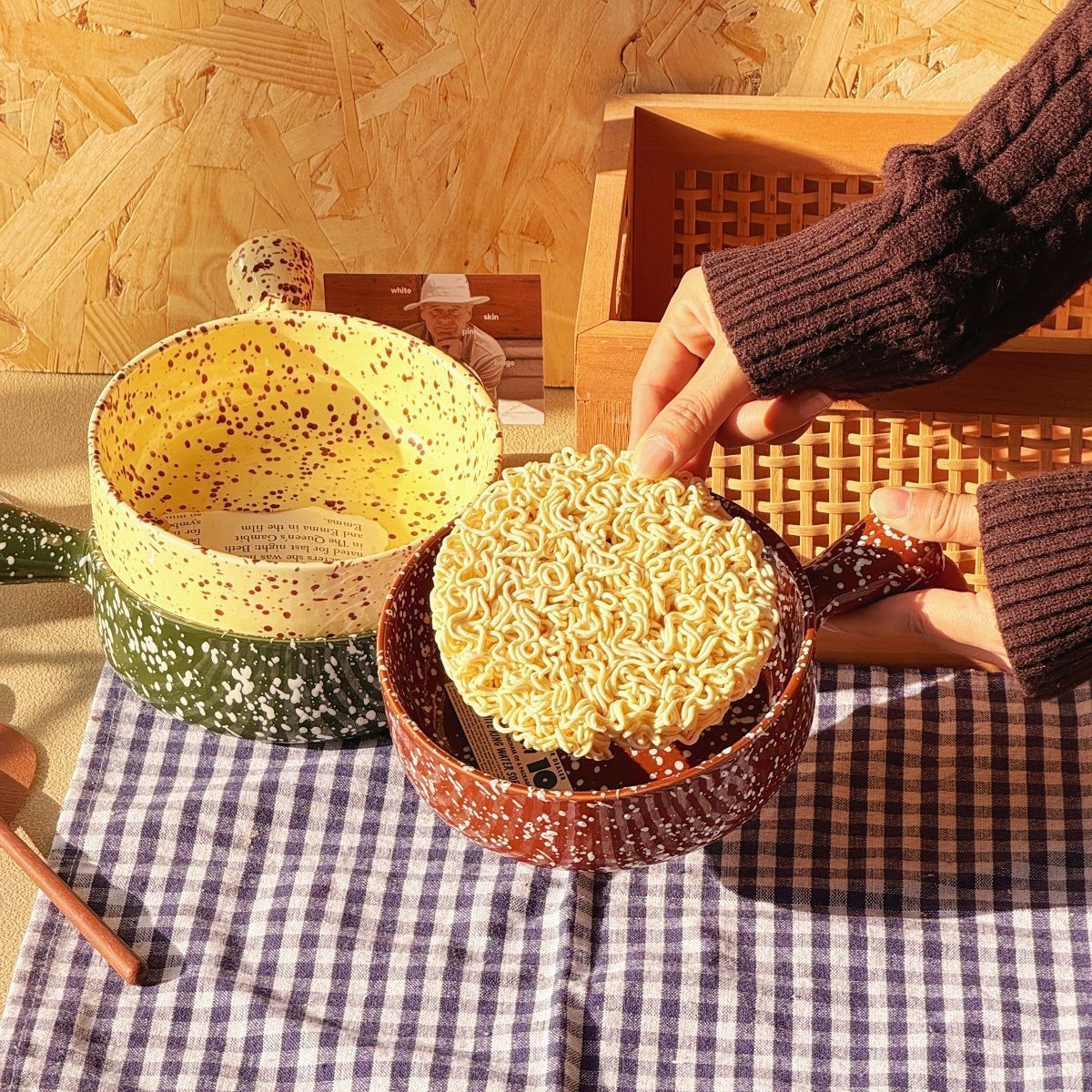 Ink Splatter Handled Noodle Bowl