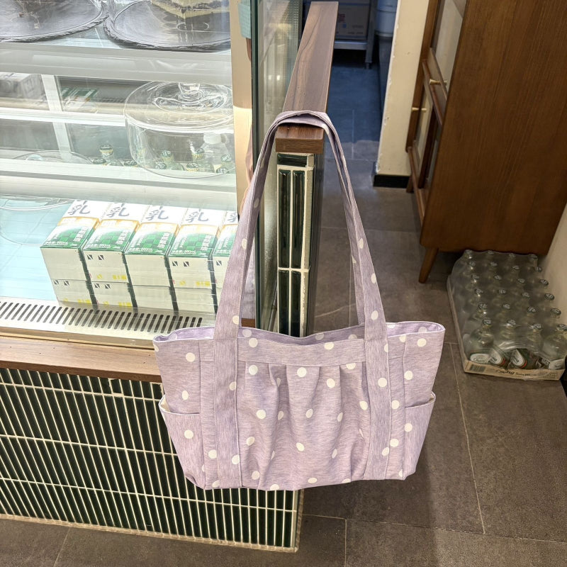 Pleated Dot Canvas Tote