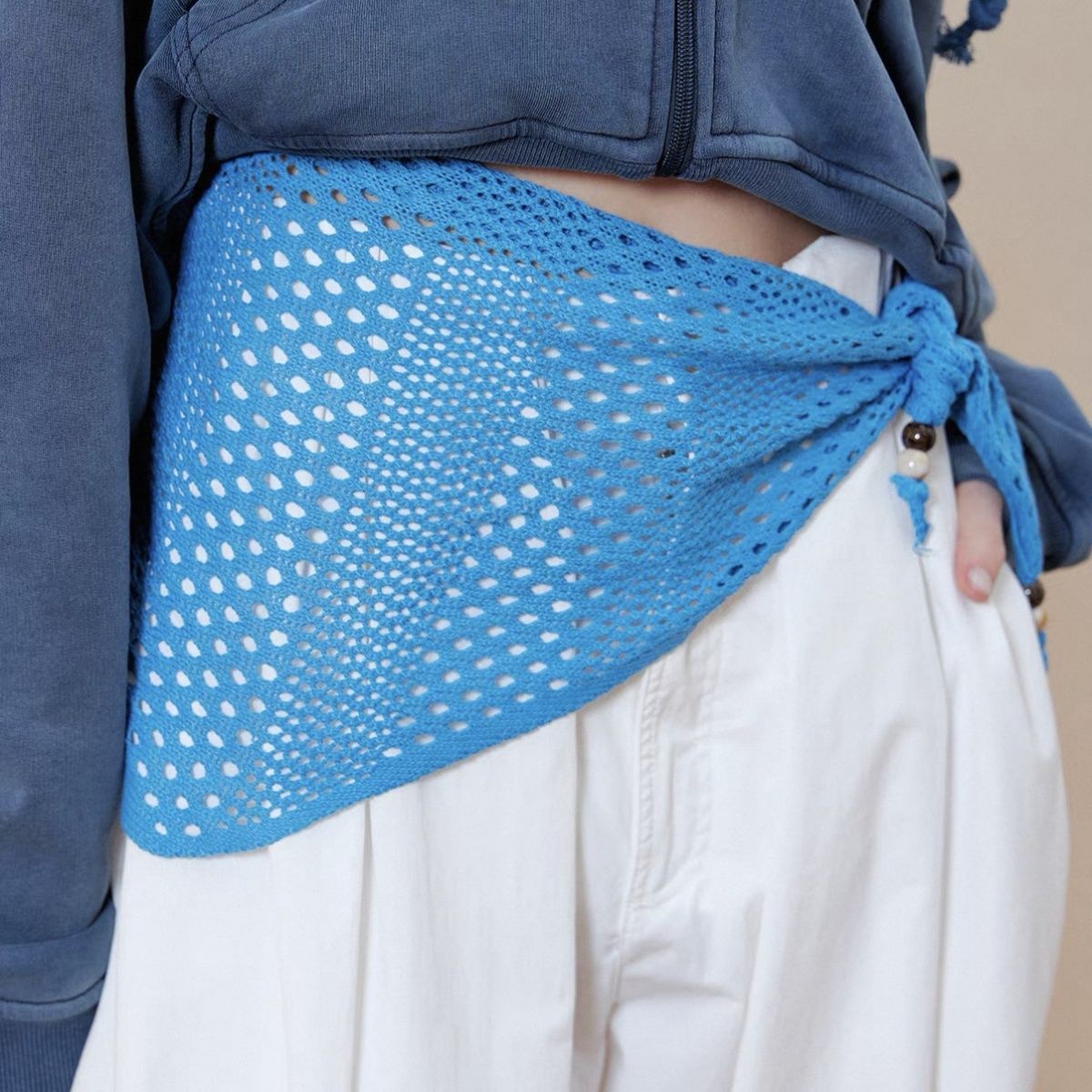 Beaded Hollow Knit Triangle Scarf