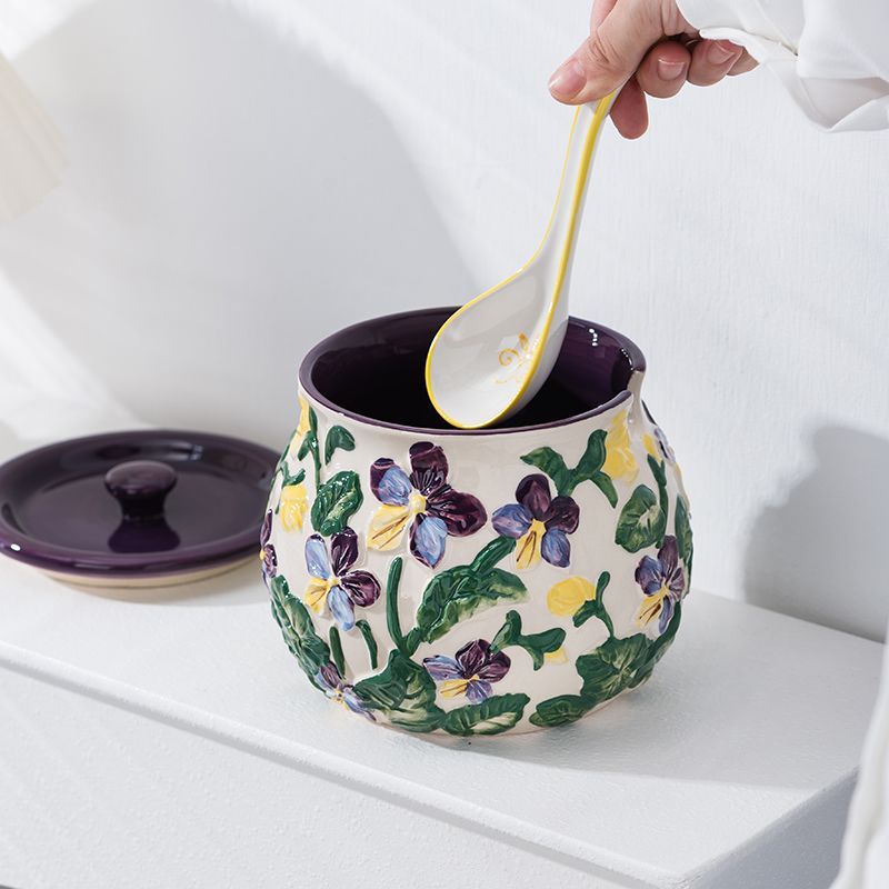 Embossed Floral Condiment Jar