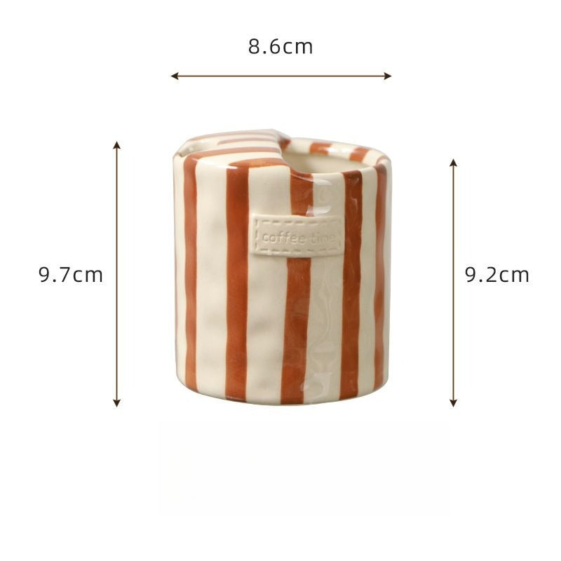 Striped Handleless Ceramic Cup
