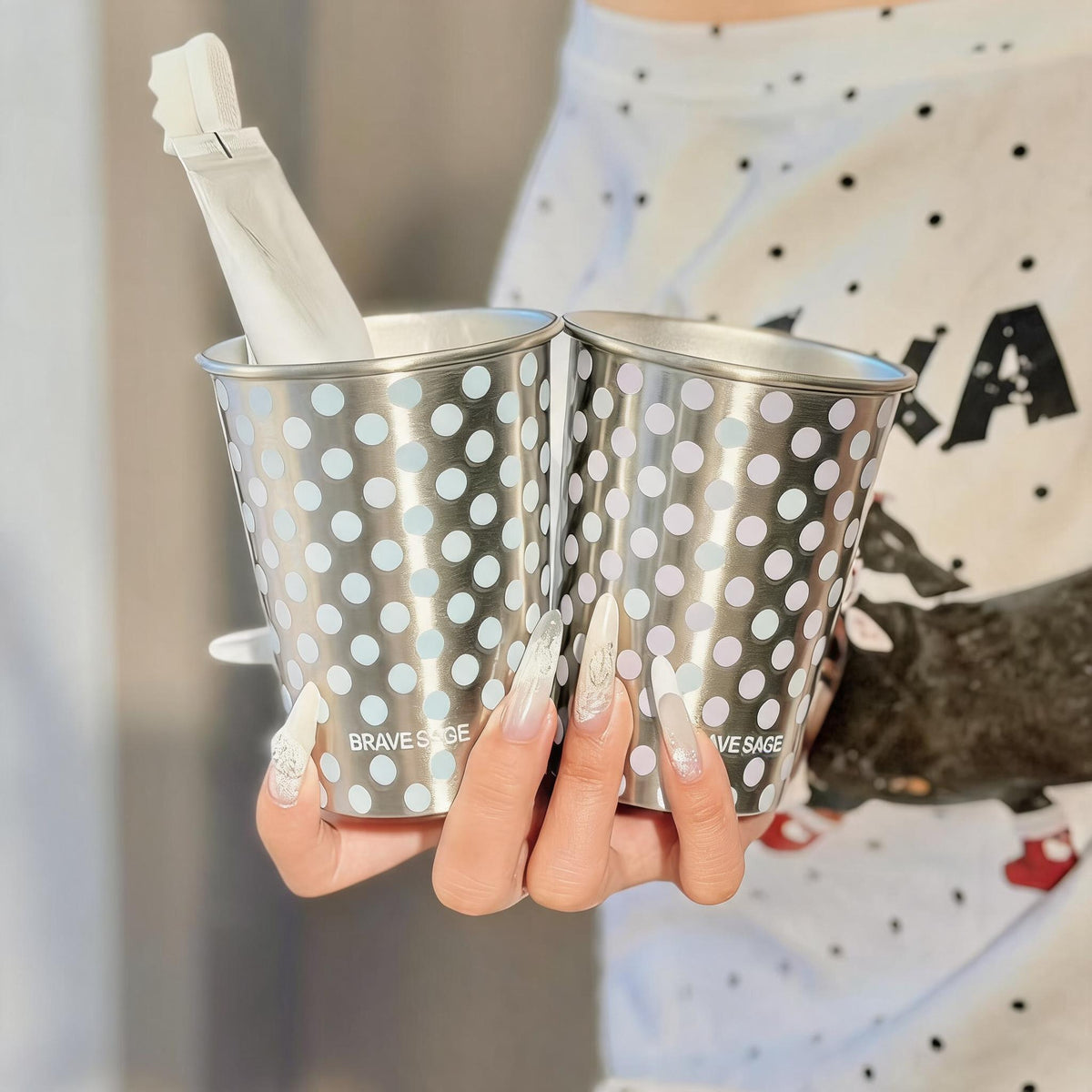 Polka Dot Steel Toothbrush Cup