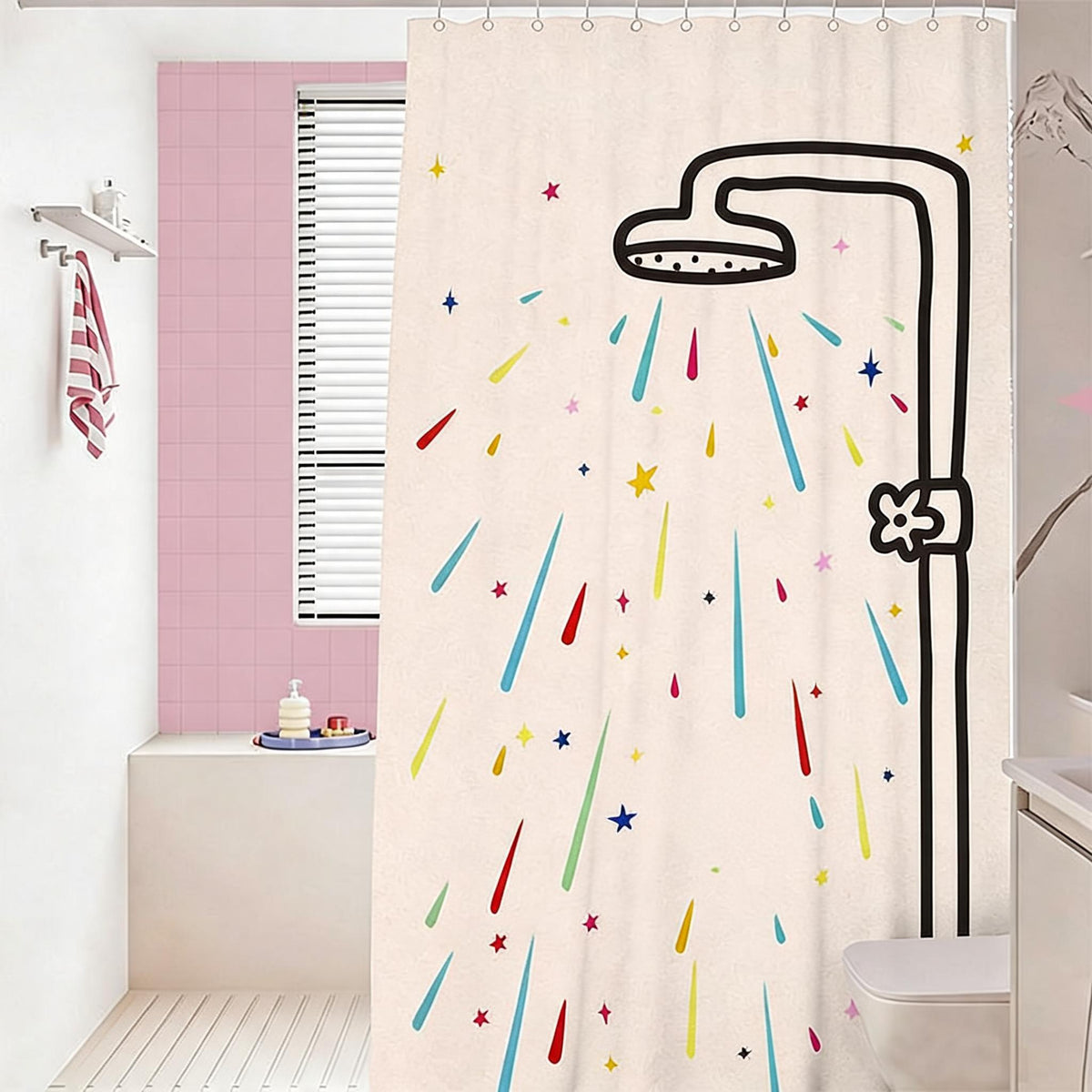 Rainbow Shower Print Curtain