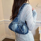 Ruched Denim Bow Shoulder Bag