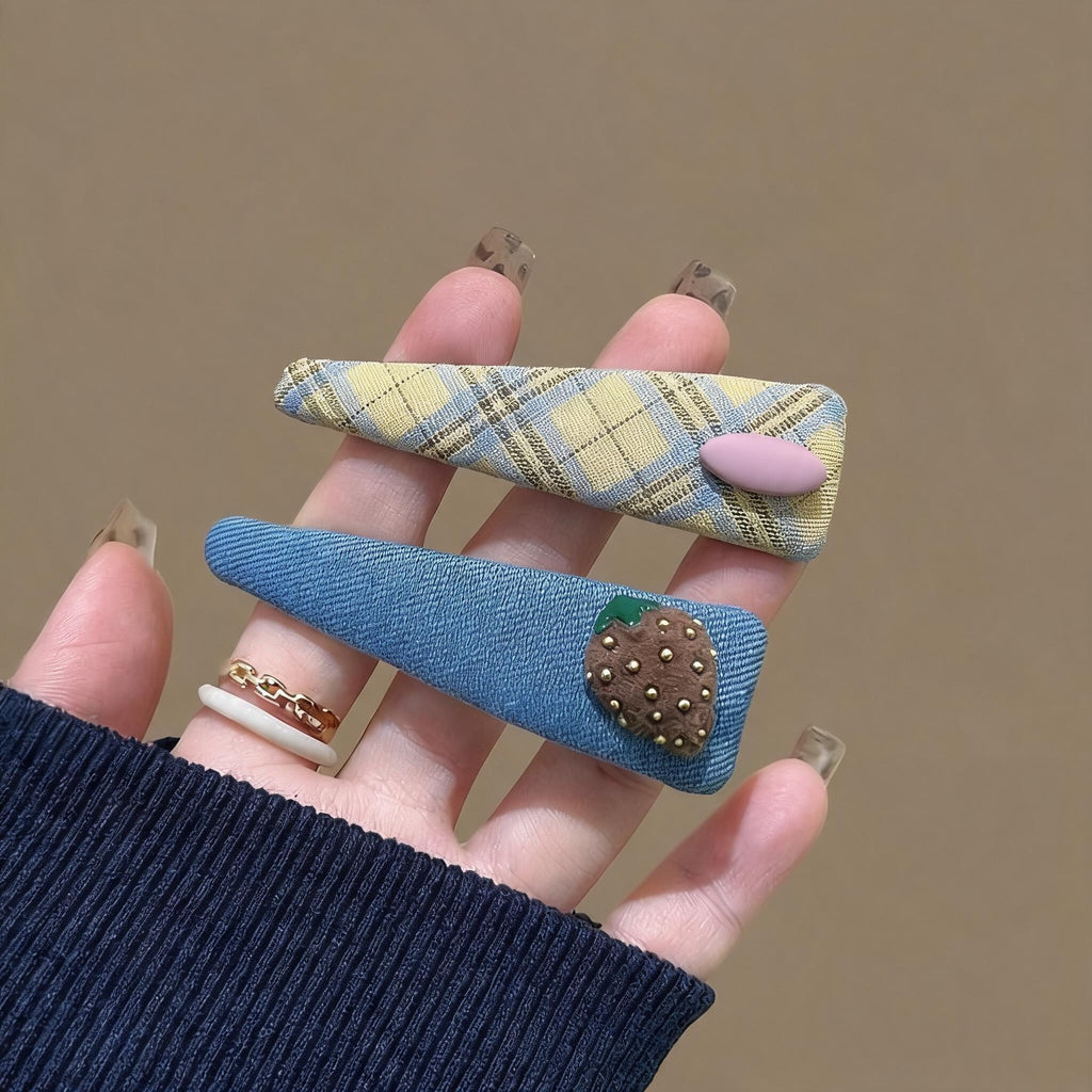 Plaid Strawberry Triangle Hair Clips