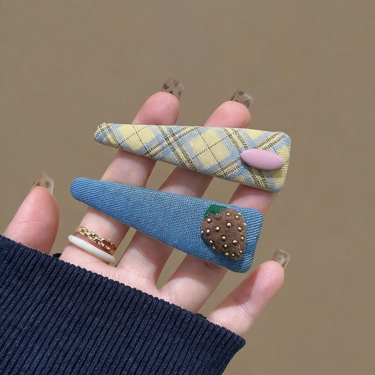 Plaid Strawberry Triangle Hair Clips