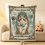 Banknote Cat Flannel Throw
