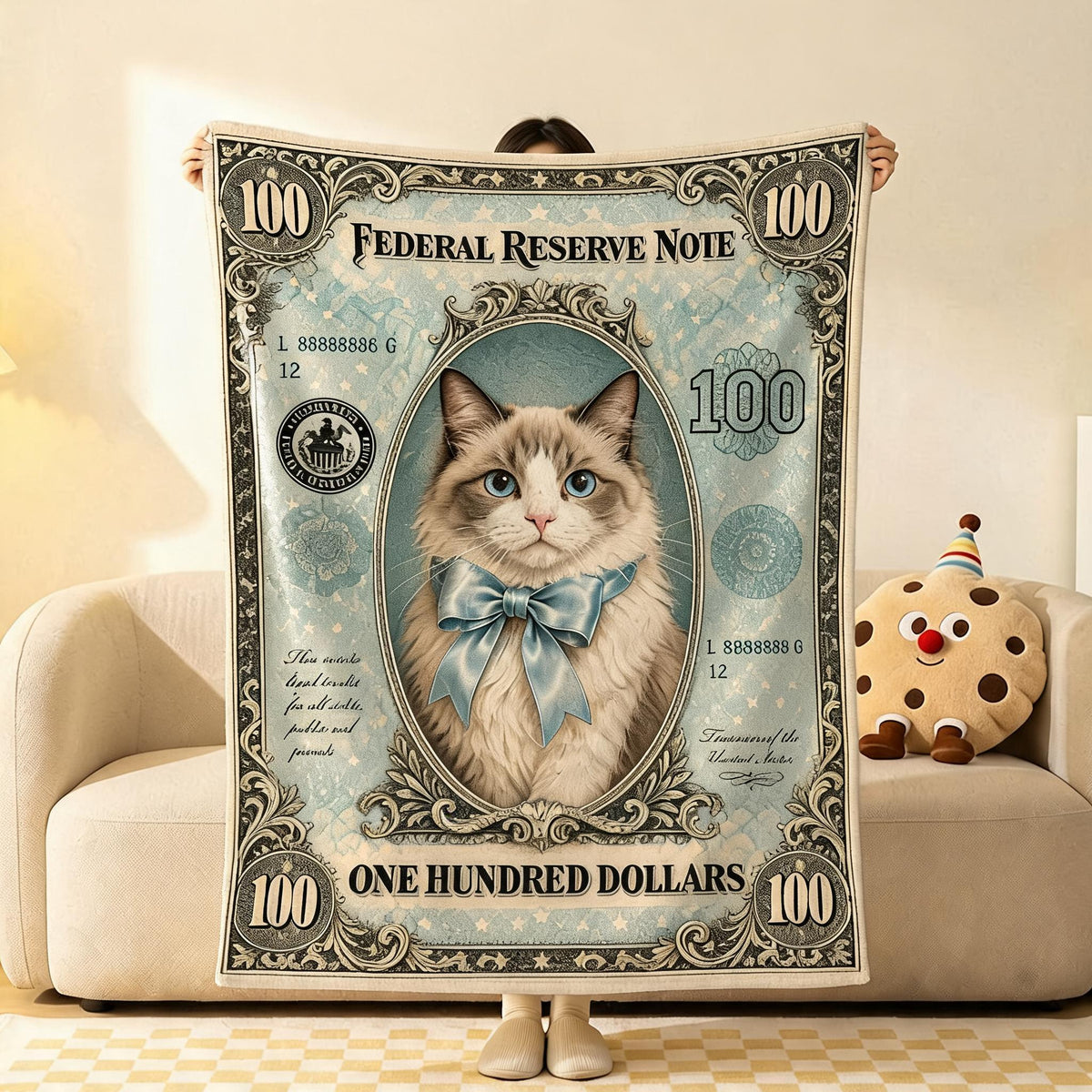 Banknote Cat Flannel Throw