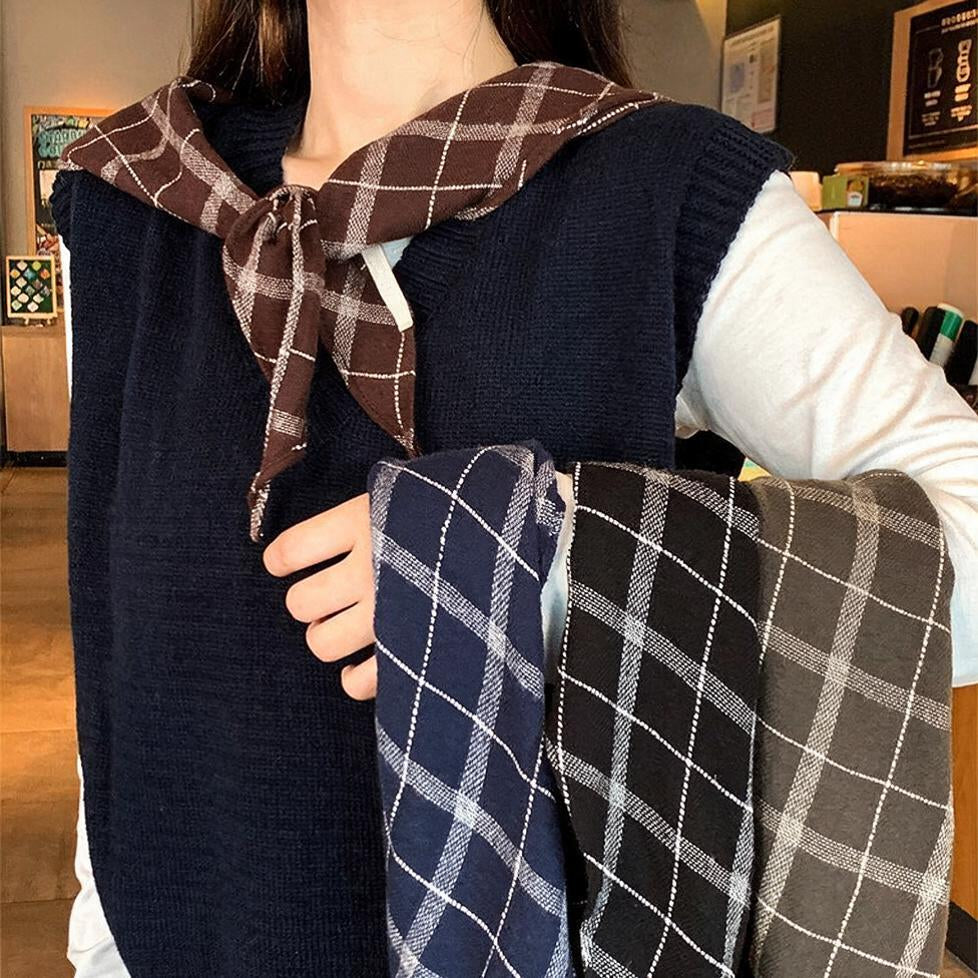 Windowpane Check Triangle Scarf