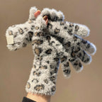 Fuzzy Leopard Touchscreen Gloves