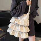 Tiered Ruffle Canvas Shoulder Bag