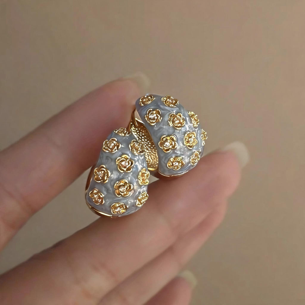 Raised Rose Dome Huggie Earrings