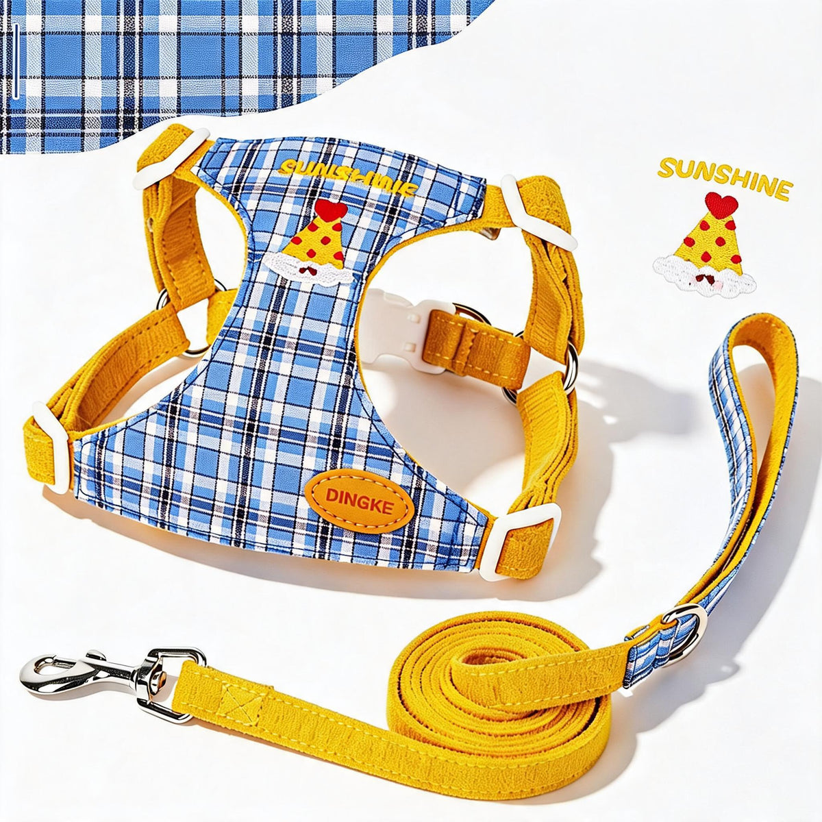 Checked Puppy Harness Lead Set