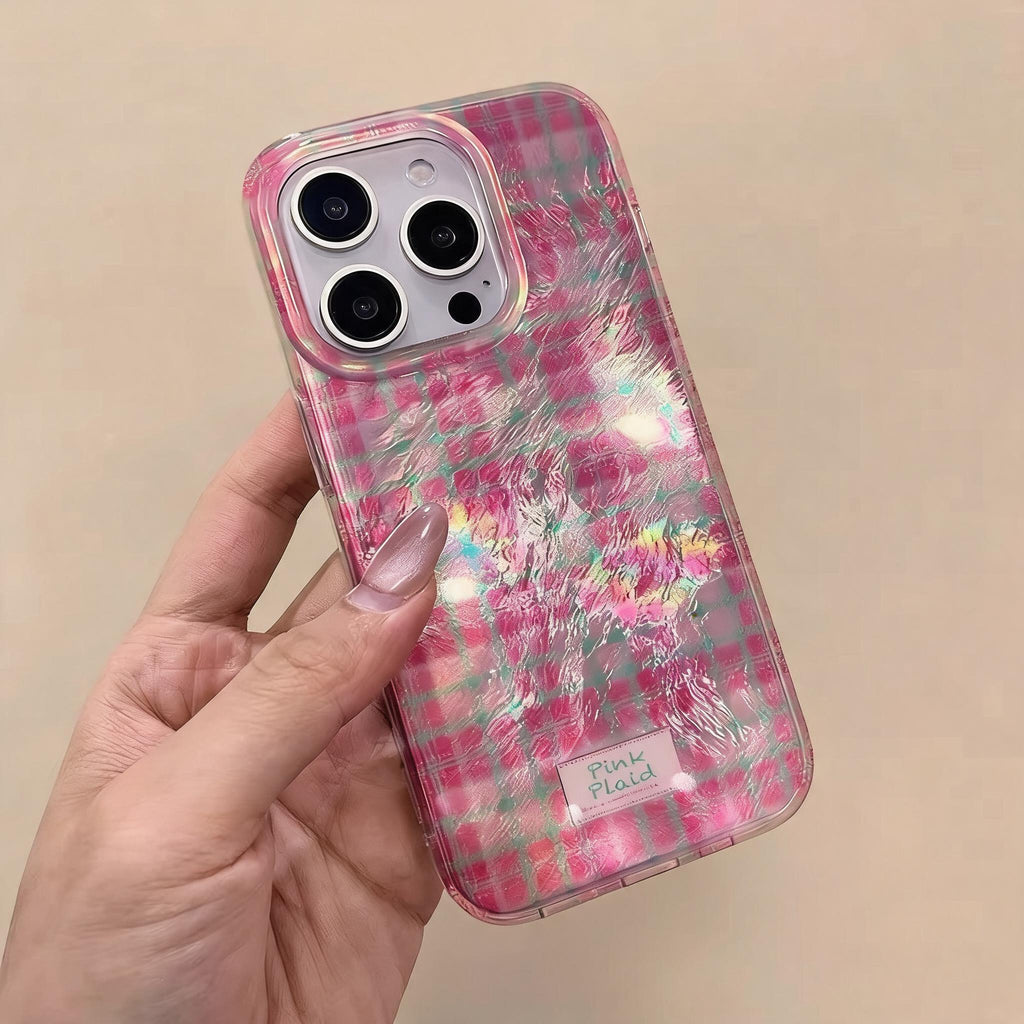 Pink Plaid Foil iPhone Case
