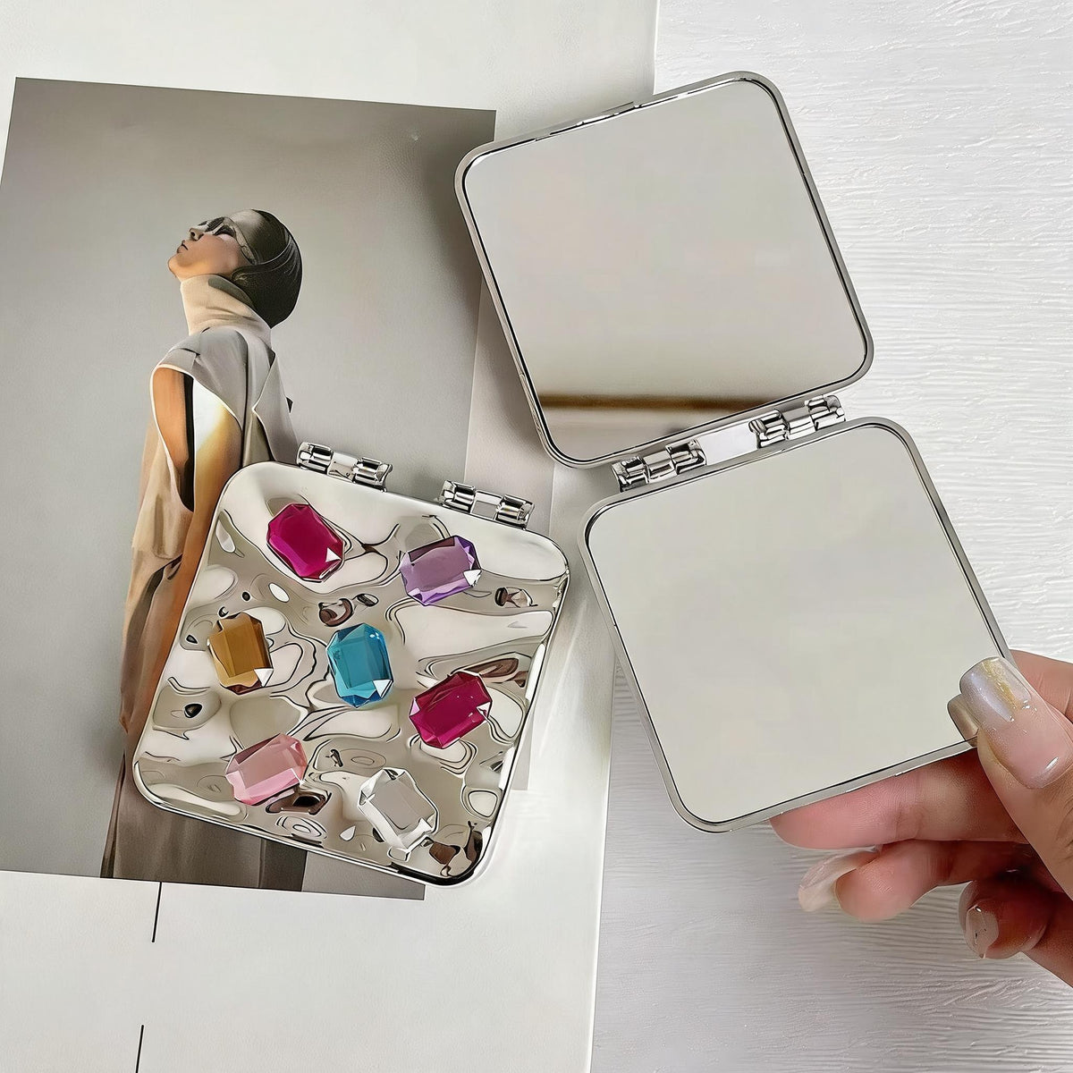 Ripple Square Folding Pocket Mirror