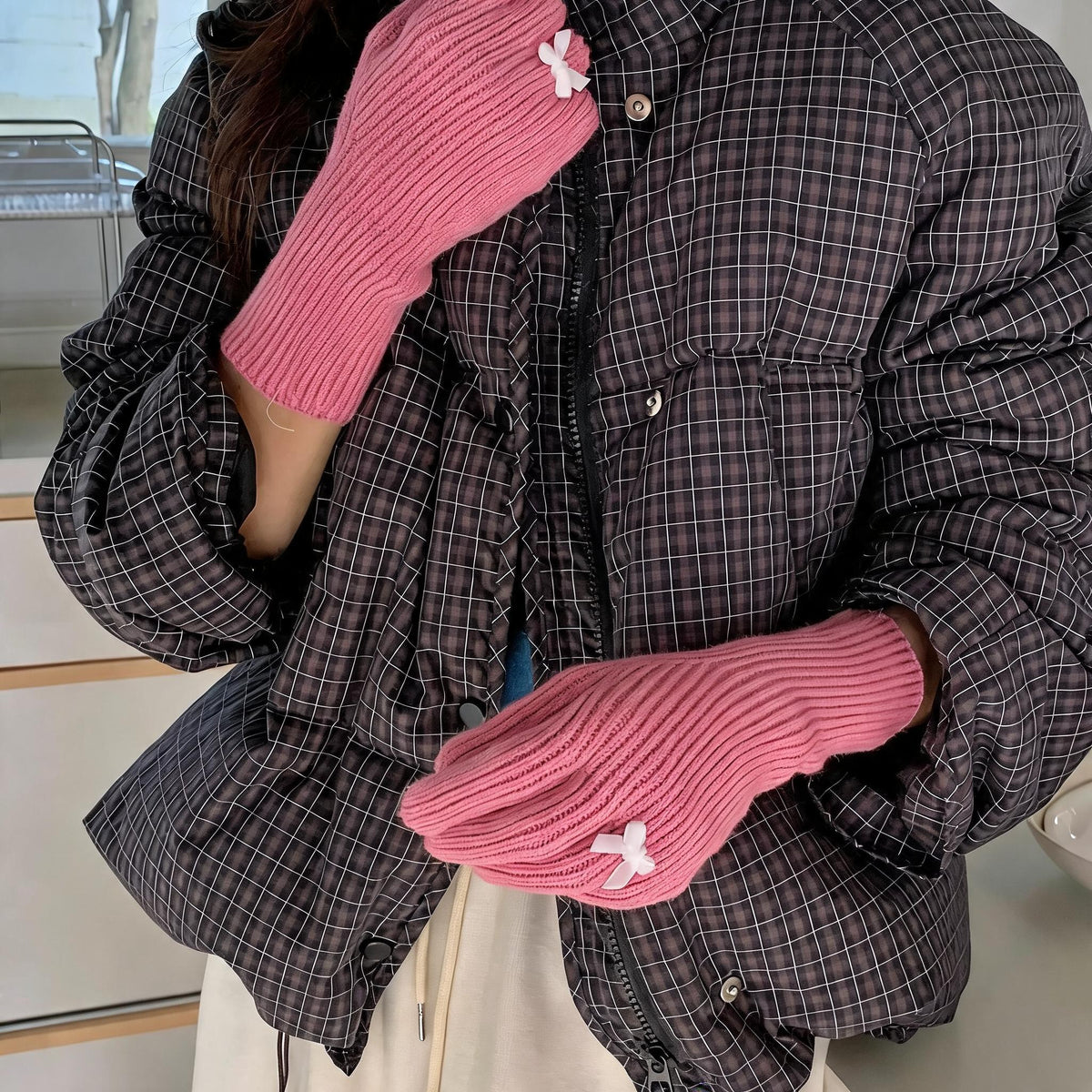 Little Bow Ribbed Knit Gloves