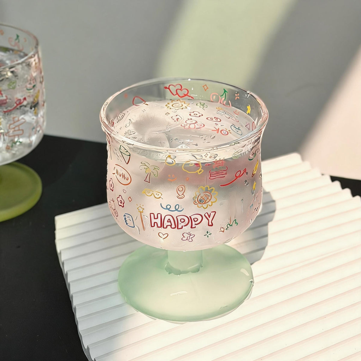 Happy Doodle Glass Goblet