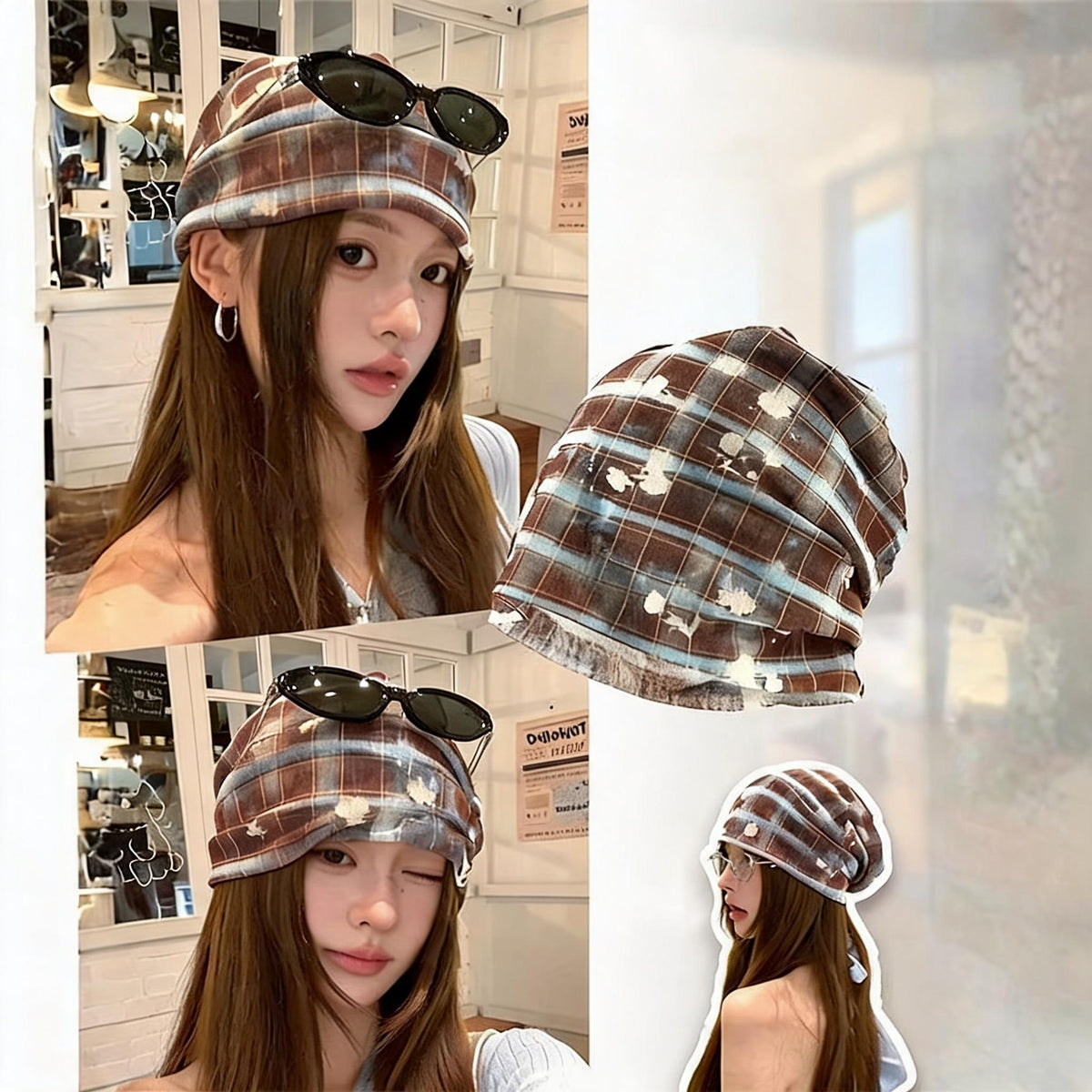 Plaid Ruched Turban Beanie
