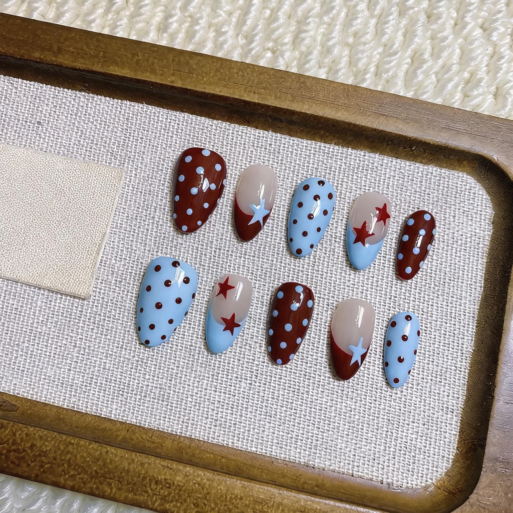 Crimson Star Polka Press-on Nails