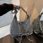 Corset Bow Denim Shoulder Bag