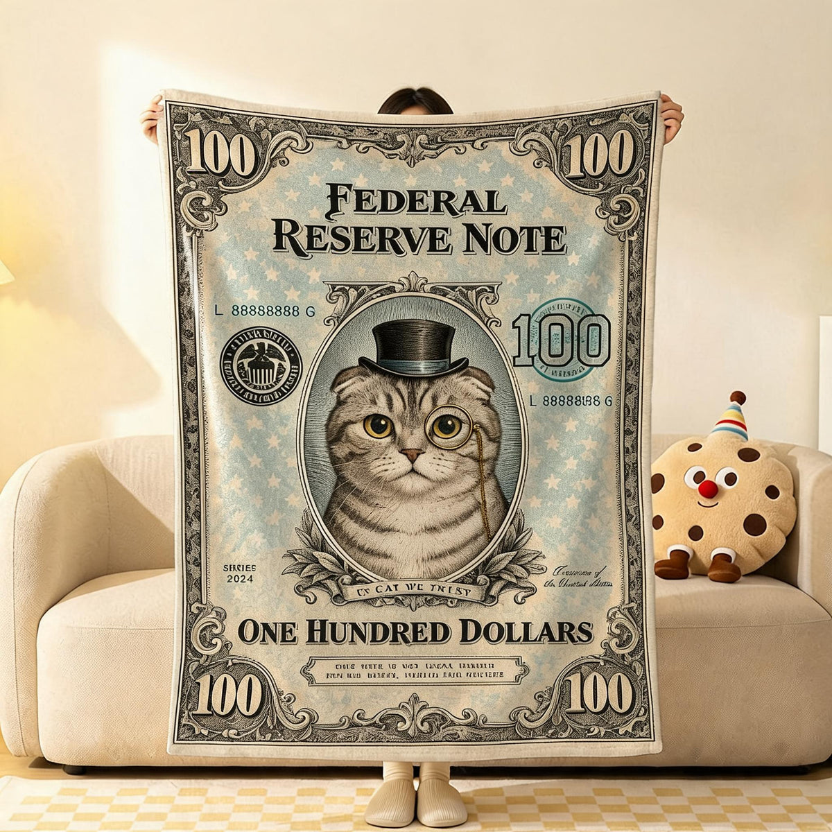 Banknote Cat Flannel Throw