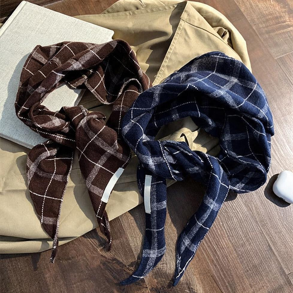 Windowpane Check Triangle Scarf