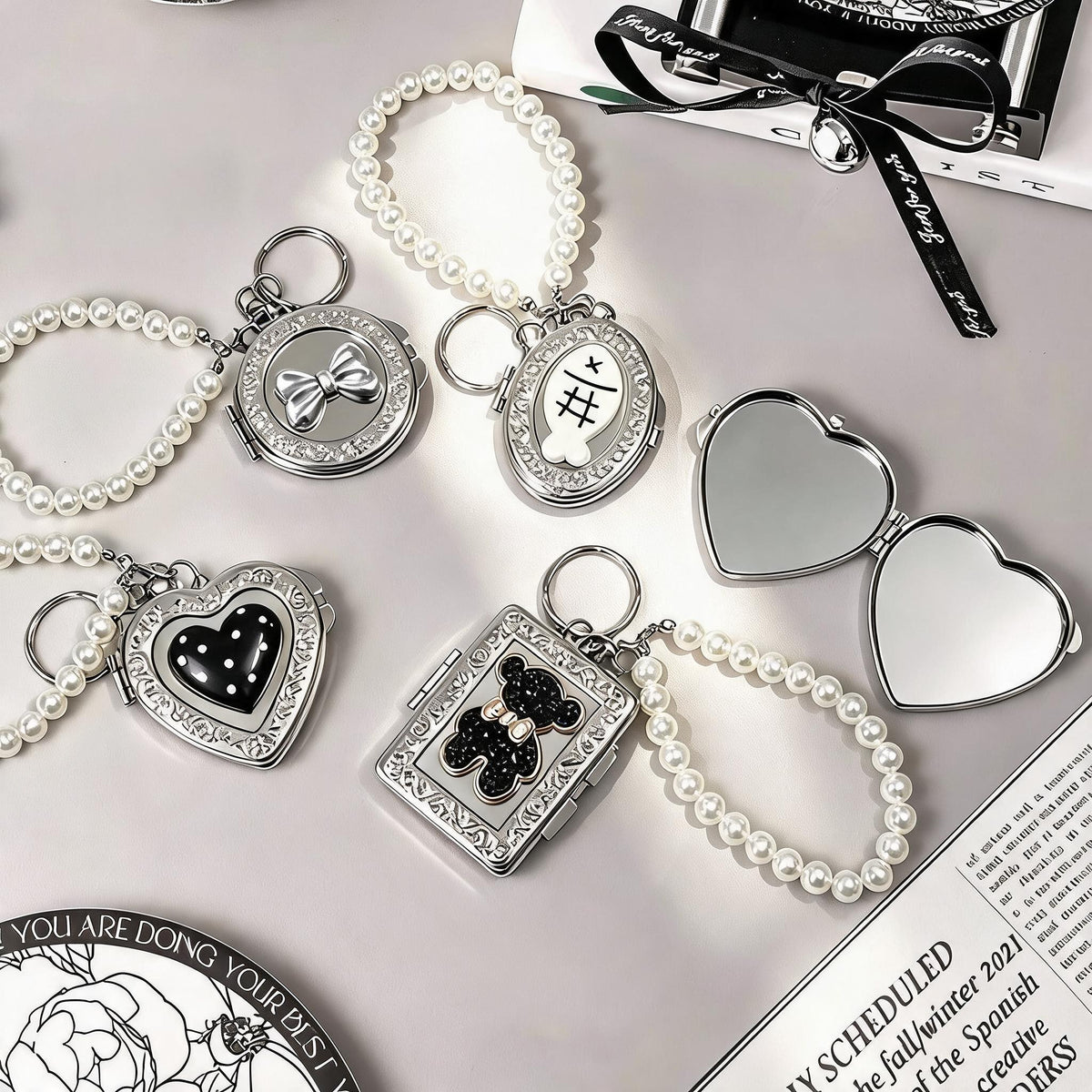 Beaded Locket Mirror Charm