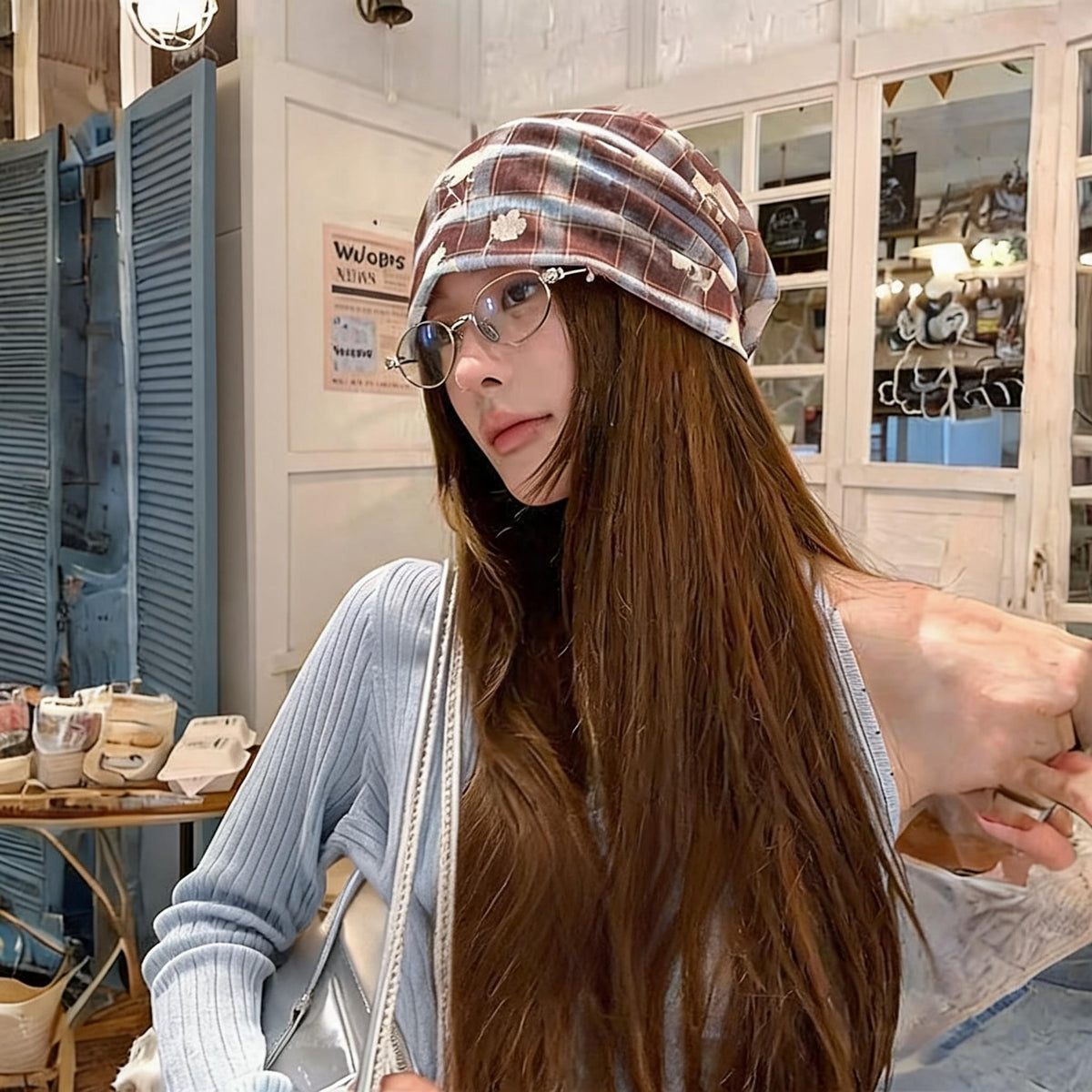 Plaid Ruched Turban Beanie