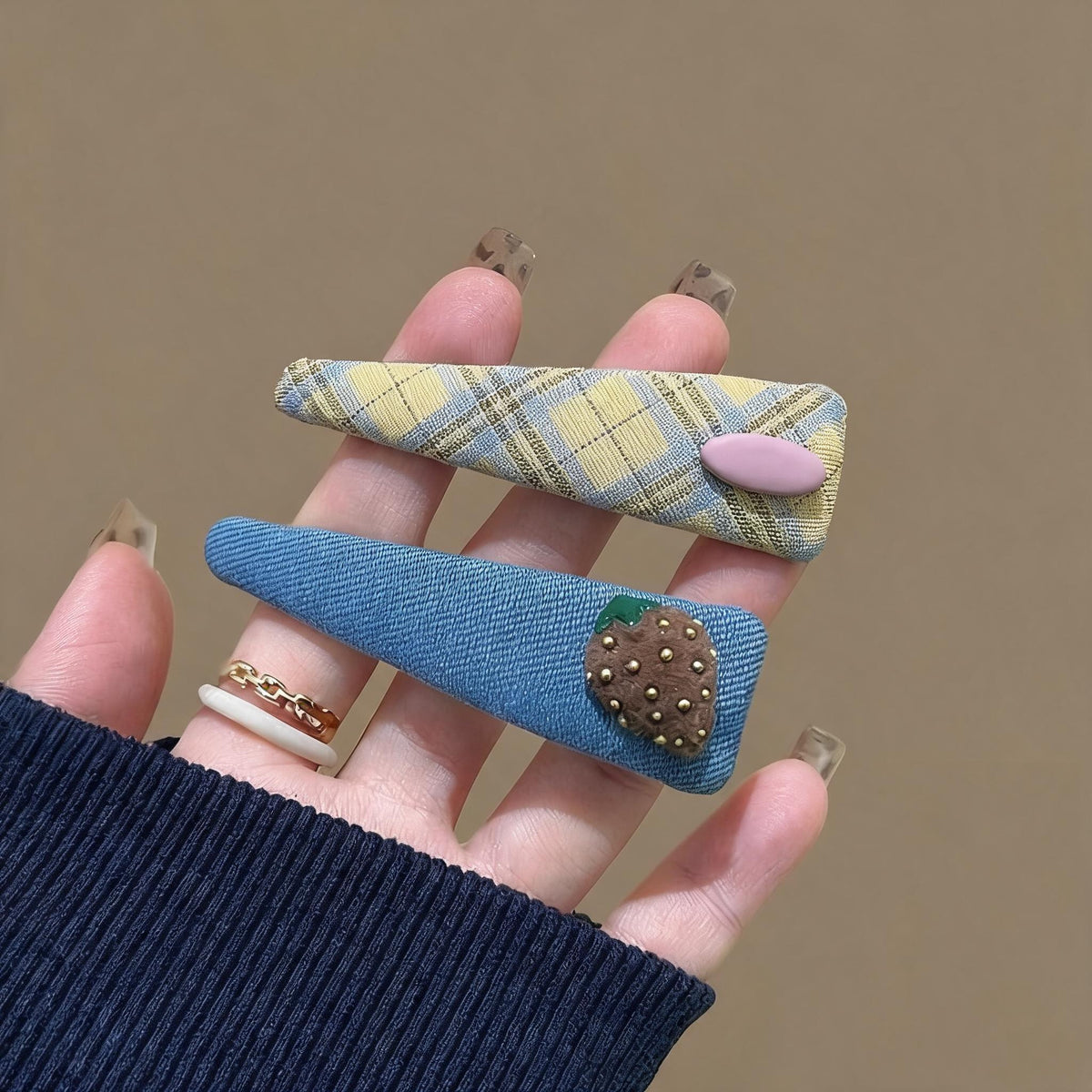 Plaid Strawberry Triangle Hair Clips