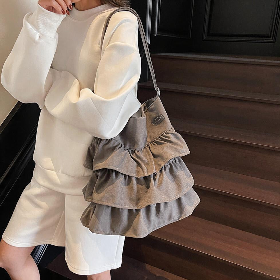 Tiered Ruffle Canvas Shoulder Bag