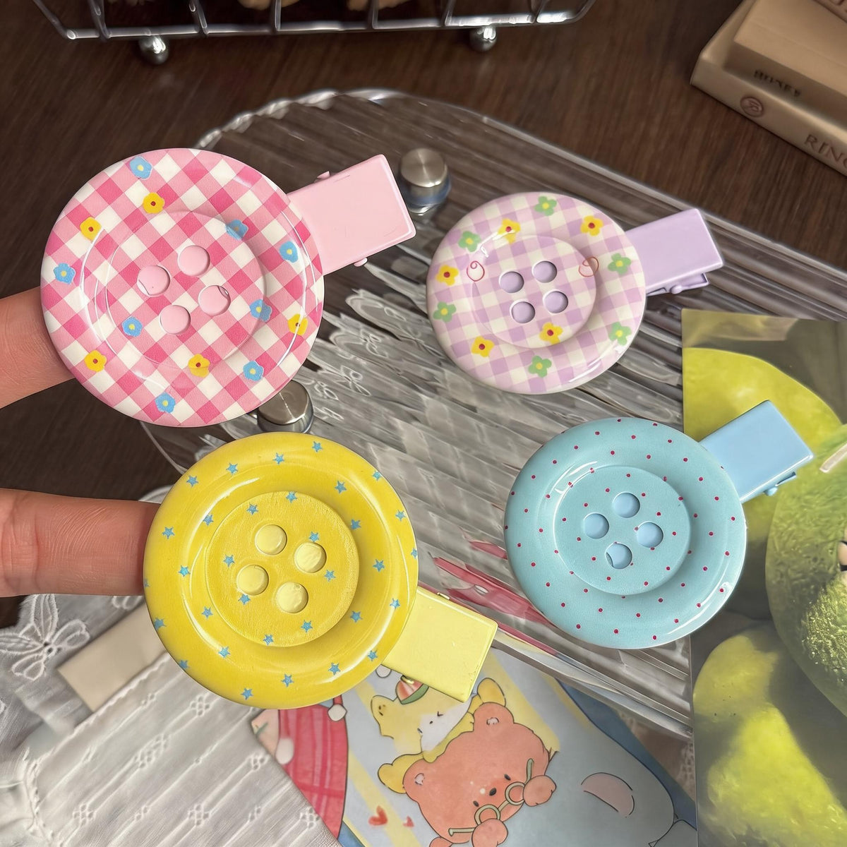 Oversized Button Hair Clips
