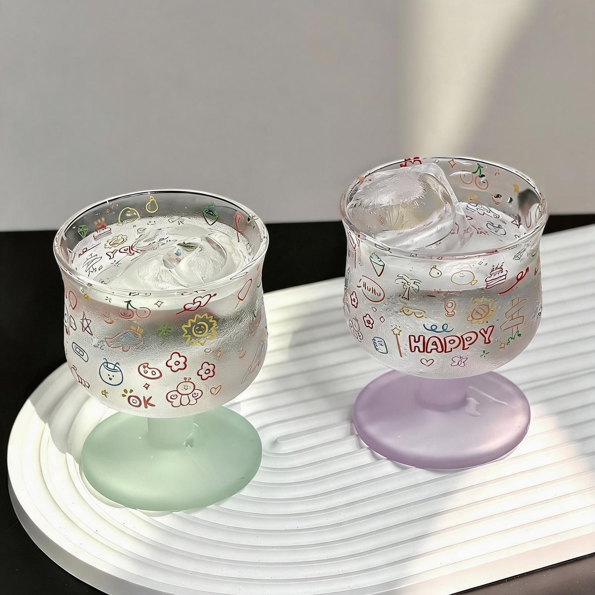 Happy Doodle Glass Goblet