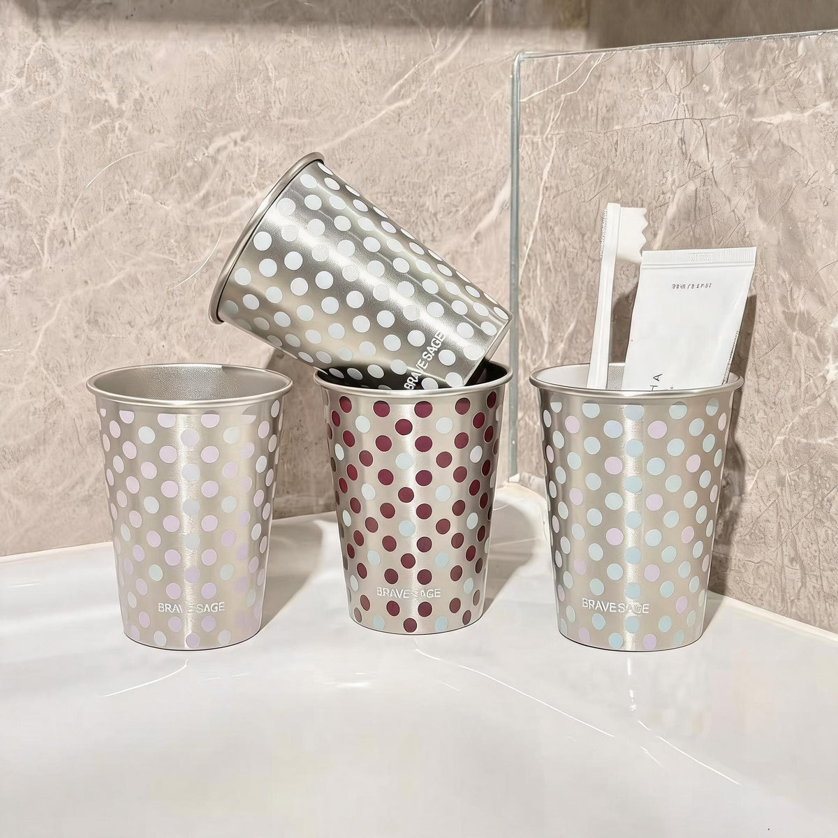 Polka Dot Steel Toothbrush Cup
